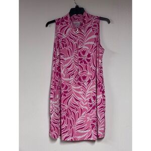 Susan Graver Pink White Floral Sleeveless Mock Neck Half Zip Dress Womens 2X